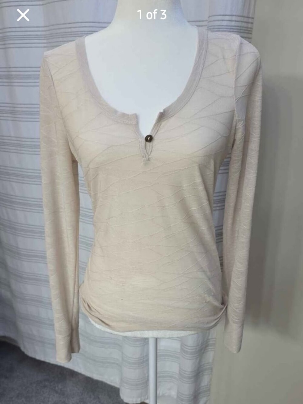 BKE Cream Long Sleeve Henley Top Size M